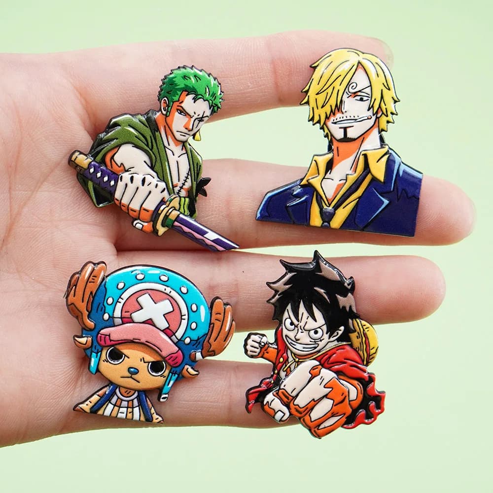 4Pcs Cartoon ONE PIECE Luffy Brooch Set Fashion Men Enamel Pins Roronoa Zoro Sanji Metal Lapel Badge On Bag Gift For Friends