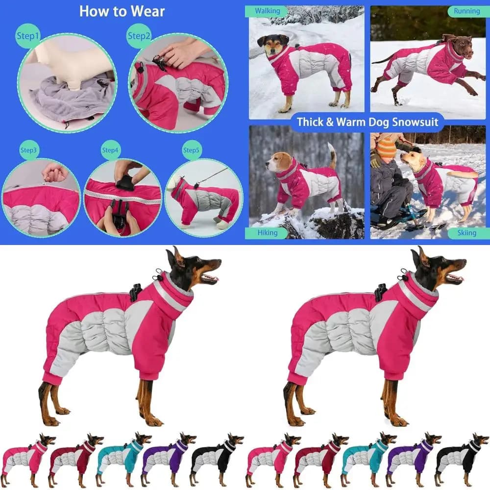 Cappotto Invernale Riflettente per Cani con Imbracatura, Fodera in Pile e Cerniera per Cani di Taglia Grande, Disponibile nelle Taglie dalla S alla 3XL