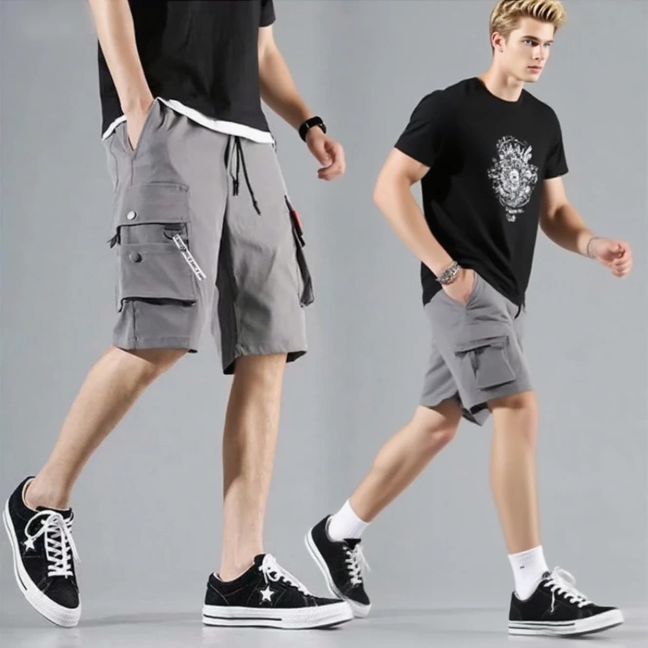 2025 New Multi Pocket Men's Shorts for Casual Work Cool Shorts Loose Clothing Elastic Waist Sports Men's Casual Shorts