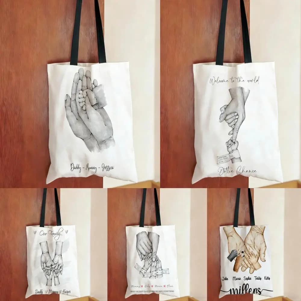 Borse portaoggetti con stampa artistica astratta a tema Famiglia Calda e Gentile, Serie di Borse Stampate per Uso Quotidiano, Borse Leggere a Tracolla per la Spesa, Borsa Tote