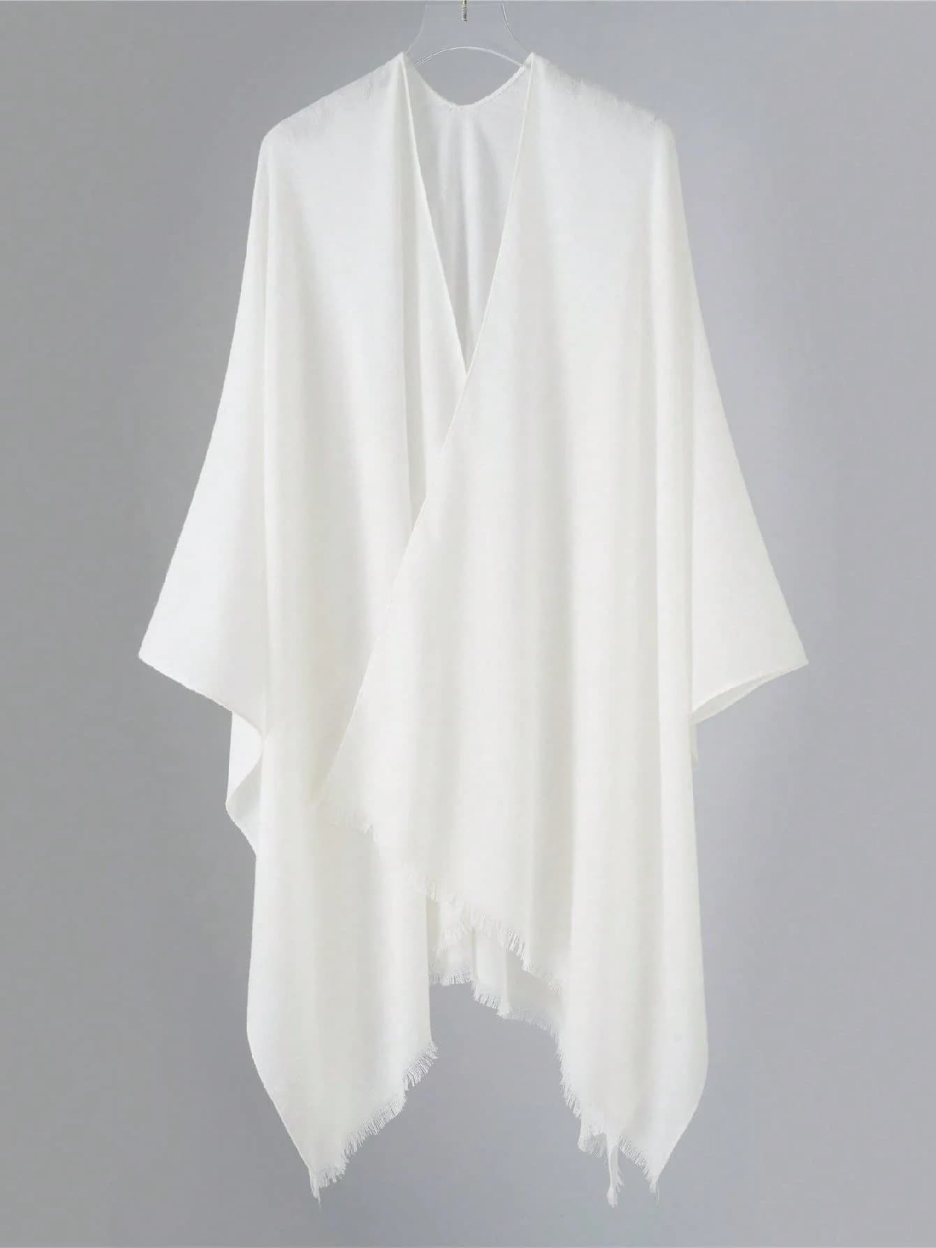 Women Solid Faux Cashmere Fringe Open Front Oversized Warm Wrap Shawl Poncho Winter Fall