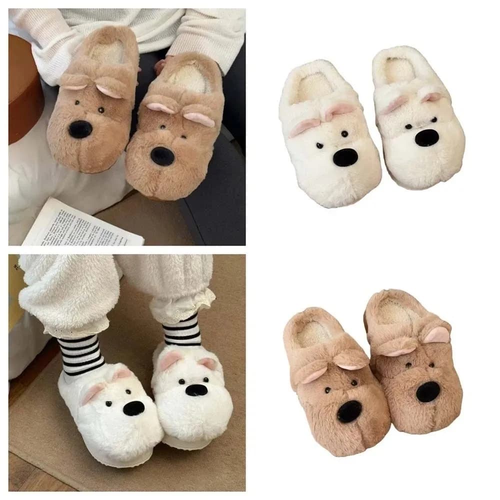 Soffici pantofole invernali in peluche per cuccioli Cartoon con suola spessa Pantofole in pelliccia calda West Highlands Dog antiscivolo Y2K Pantofole per cani invernali