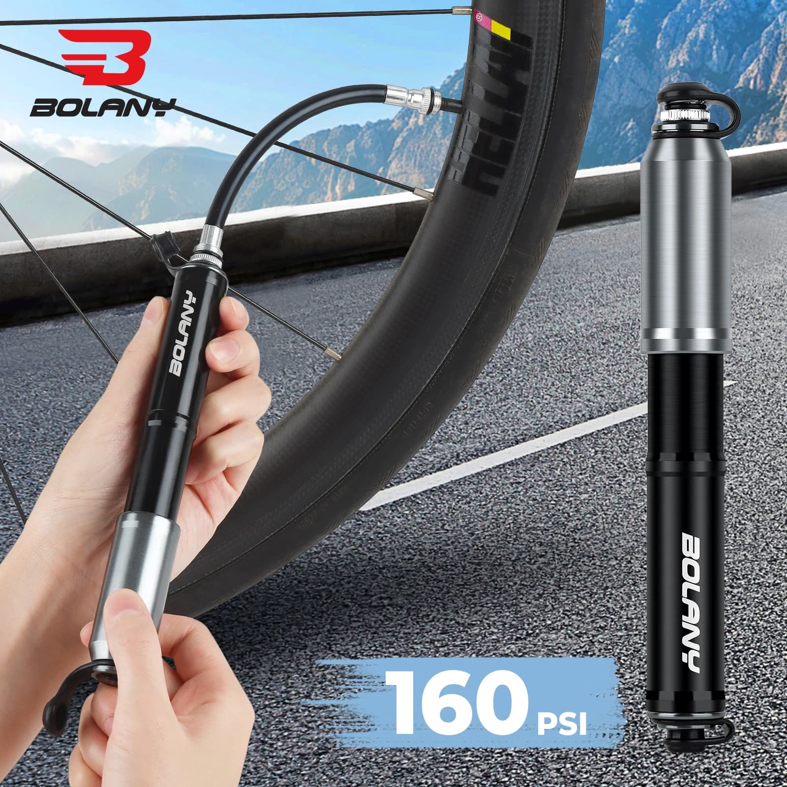BOLANY Mini Pompa ad Aria per Bicicletta 160psi Tubo Nascosto Gonfiatore Portatile in Lega di Alluminio per Pneumatici Valvola Presta Pompa Leggera per MTB
