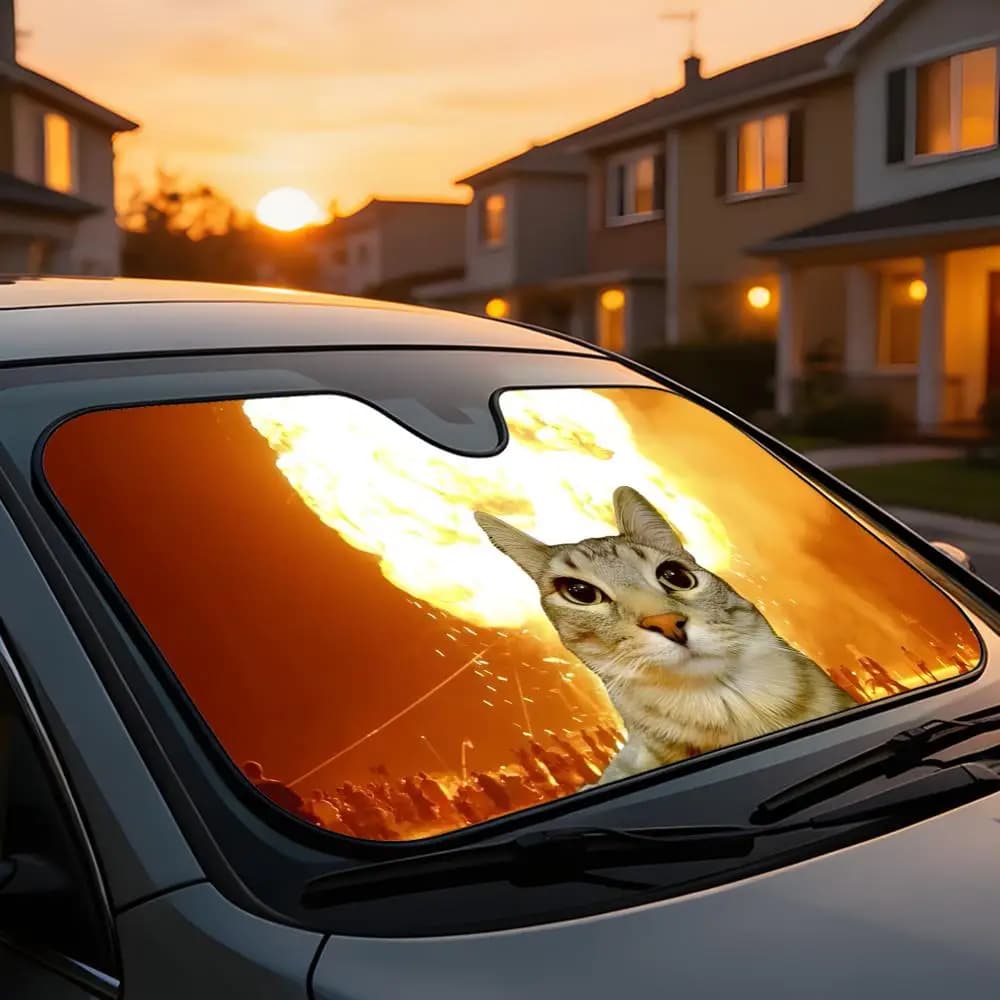 Parasole Universale per Auto, Copertura Completa per Parabrezza, Protezione dal Calore e dai Raggi UV, Anti-Invecchiamento, Design Divertente a Forma di Gatto