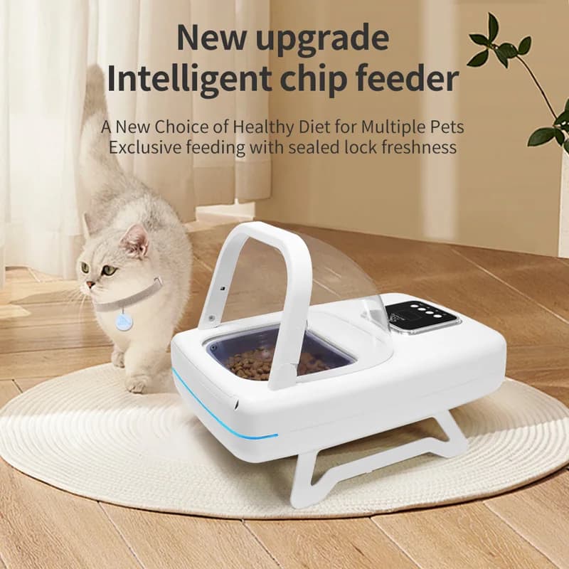 Automatic Pet Feeder with Tag Microchip Recognition Smart Cat Food Dispenser Portion Control Timed Feeding Anti-Mix Food Bowl