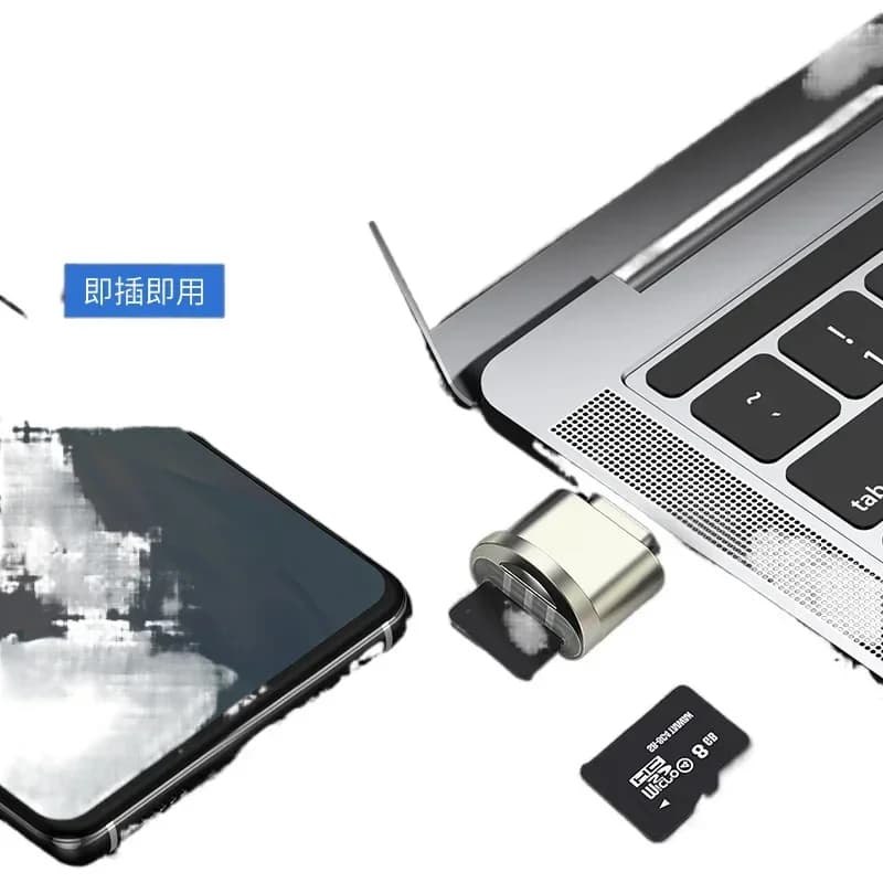 Lettore di schede USB C per iPhone iPad, adattatore OTG per schede TF SD da fotocamera o dashcam, trasferimento dati rapido e diretto.