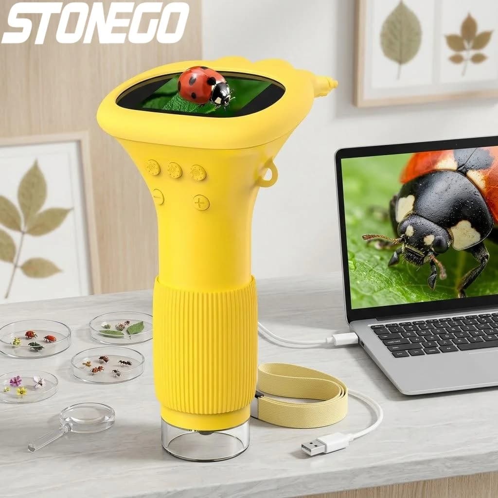 Lente d'Ingrandimento Portatile 1000X HD con Schermo IPS e 8 Luci LED Microscopio Ottico con Imaging in Tempo Reale per Bambini e Adulti