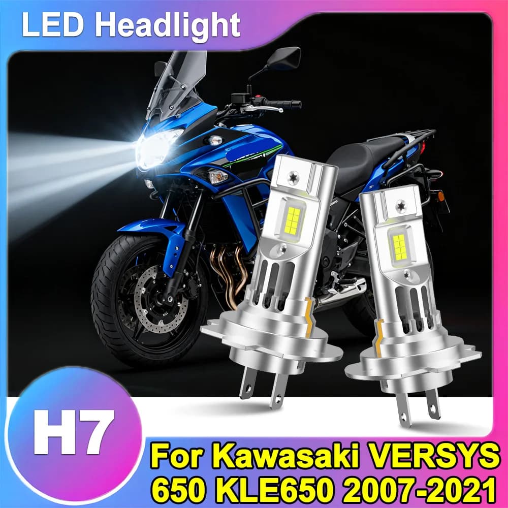 Lampadina LED H7 per faro moto con ventola, 30000LM ad alta potenza, design 1:1 per Kawasaki VERSYS 650 KLE650 2007-2021, lampadina Turbo Auto