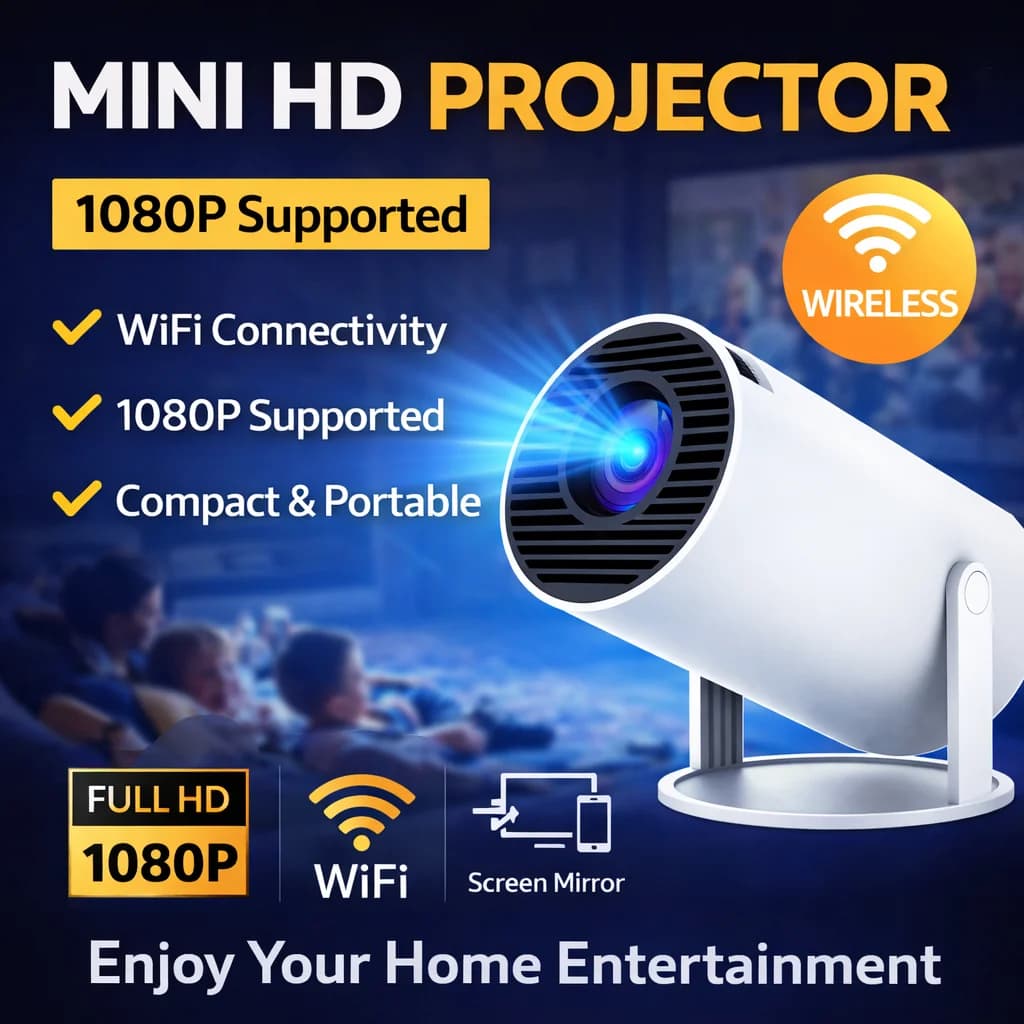 Proiettore Portatile Android HY300pro WIFI con Schermo Mirroring, Edizione per Casa e Soggiorno, HD Smart 4K, Auto Focus, per Home Theater
