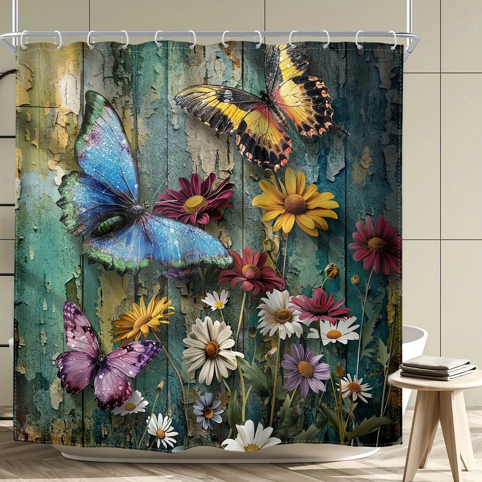 Tenda da doccia con farfalle e fiori vibranti - Tessuto resistente all'acqua per il bagno - Perfetto per gli amanti della natura e del giardino