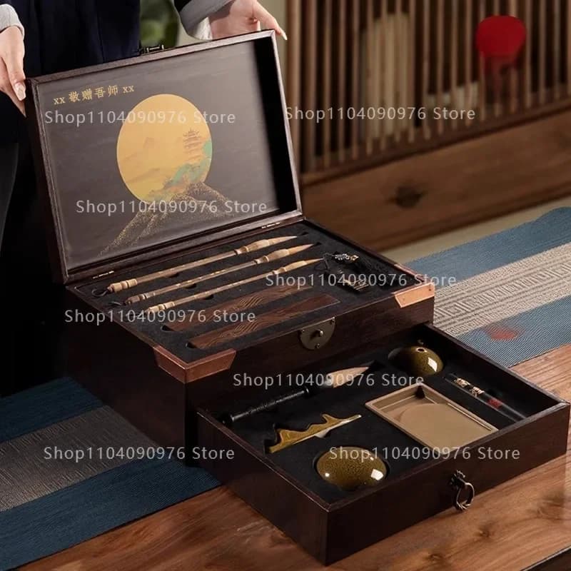 Qianli Jiangshan Study Four Treasures Set Inkstone Brush Calligraphy Hanger Special Pen Ink Paper Inkstone Entry Full Set