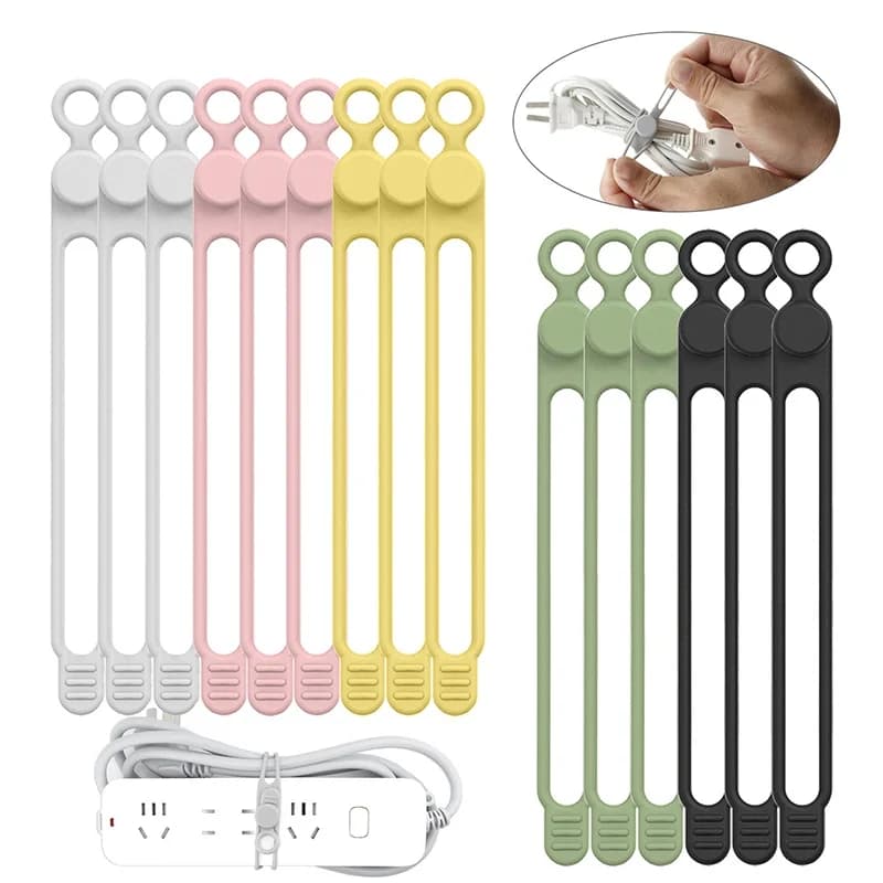 Fascette per cavi in silicone morbido regolabile Cinghie per cavi Organizzatore per cavi Fascette per cavi riutilizzabili Organizzatore per cavi da viaggio Fascette elastiche per cavi