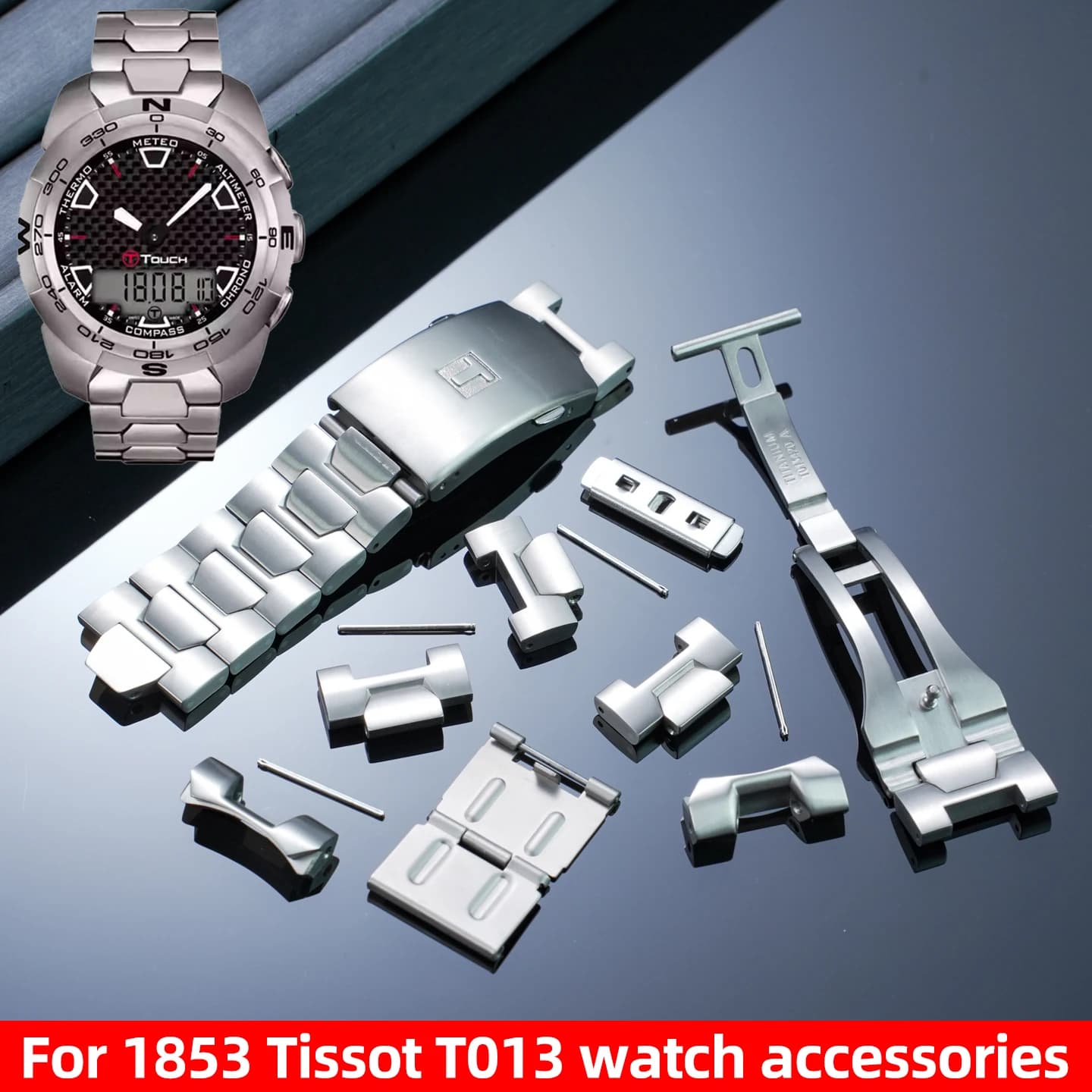 Bracciale di ricambio in lega di titanio per Tissot 1853 T013, con estensione extra e fibbia, accessori per orologi
