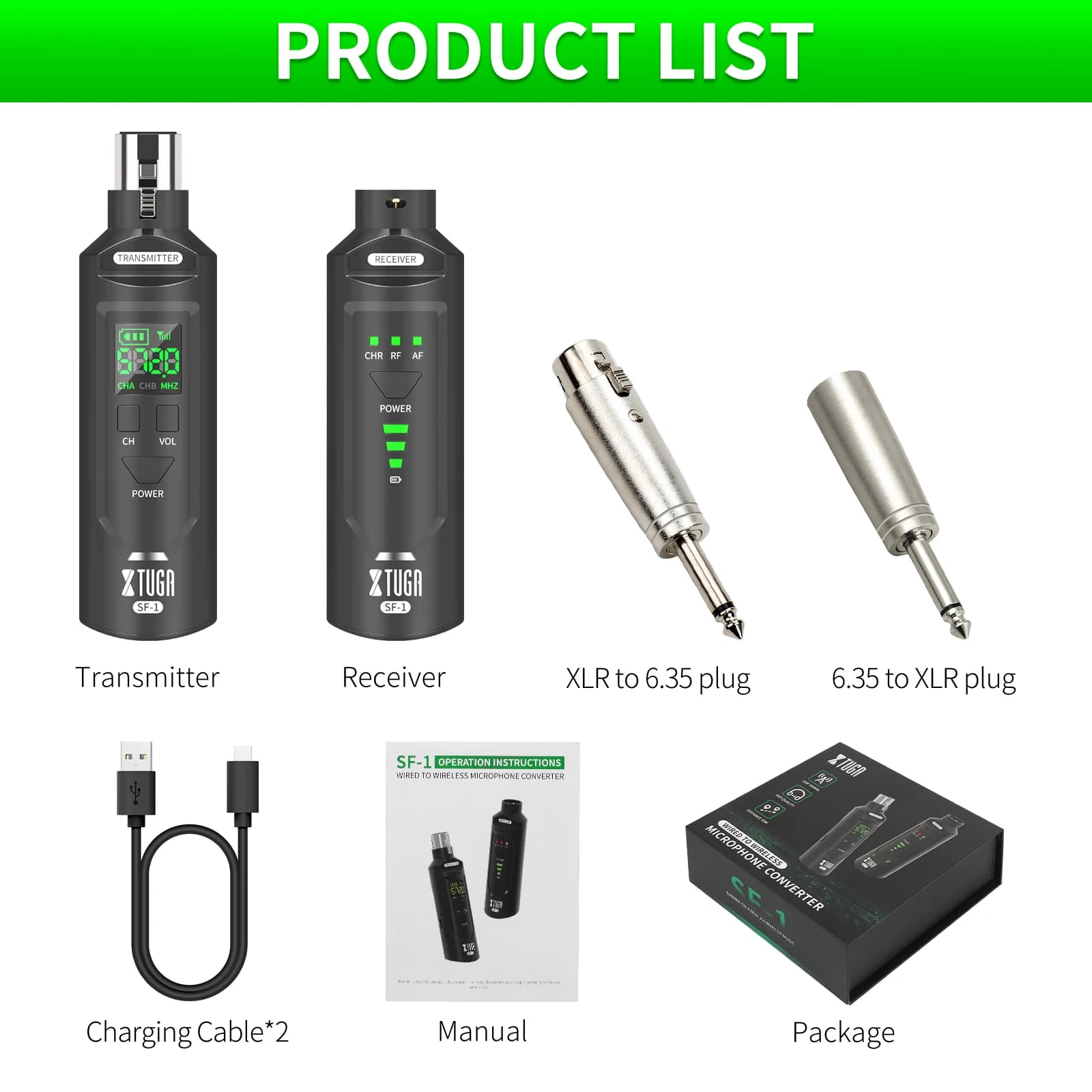 Convertitore wireless per microfono professionale UHF, trasmettitore e ricevitore XLR ricaricabile per microfoni dinamici a condensatore, mixer audio, DJ