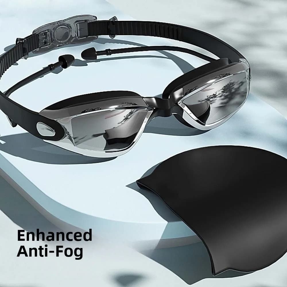 Waterproof Myopia Swim Goggles Electroplating Big Frame Swim Glasses with Earplugs PC 3D Fit Anti-fog Swimming Eyewear Pool