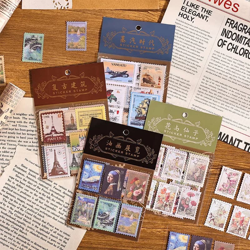 Set di Adesivi Illustrativi Retrò Kawai Stationery: Articoli Nostalgici con Piante, Design Accattivante, Creativi e Adorabili