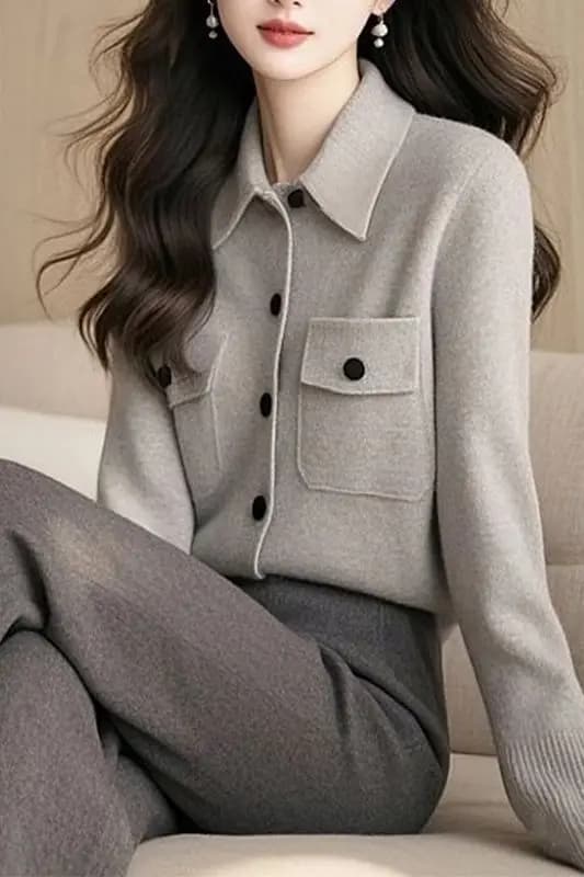 Lazy gray sweater jacket soft and high-end glutinous for women 2025 Cardigan knitted with retro retro bow fall and winter new style