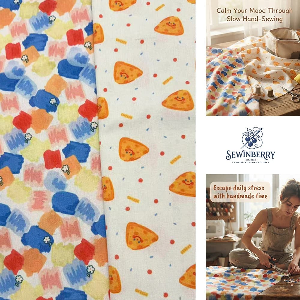 Color Brush Block And Cartoon Cheese Print Cotton Fabric Stress Relief DIY Sewing Material For Kids Dress Pillow Summer Handmade
