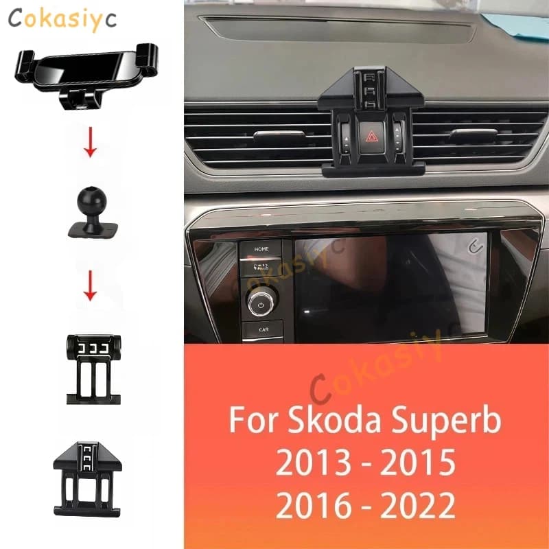 Car Phone Holder GPS Navigation For Skoda Superb 374 2013-2023 Adjustable Rotating Phone Holder Base Car Interior Accessories