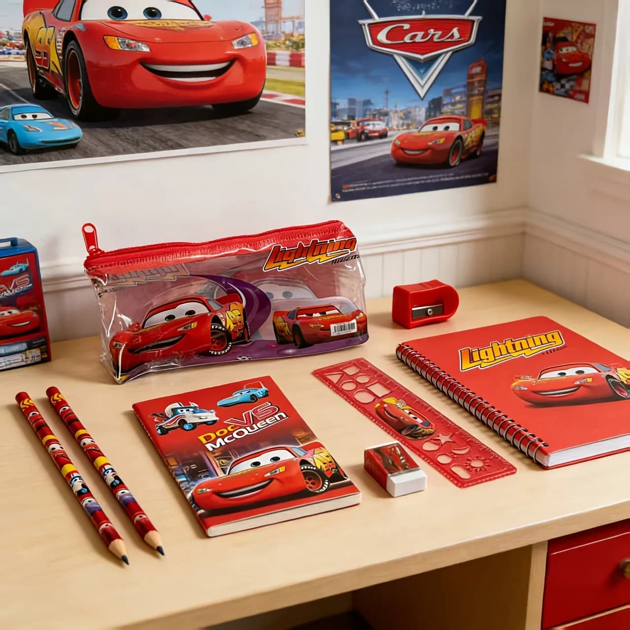 Cars Lightning McQueen anime merchandise, accessory merchandise，Notebook, Ruler,Pencils, Sharpener & Eraser，writing set