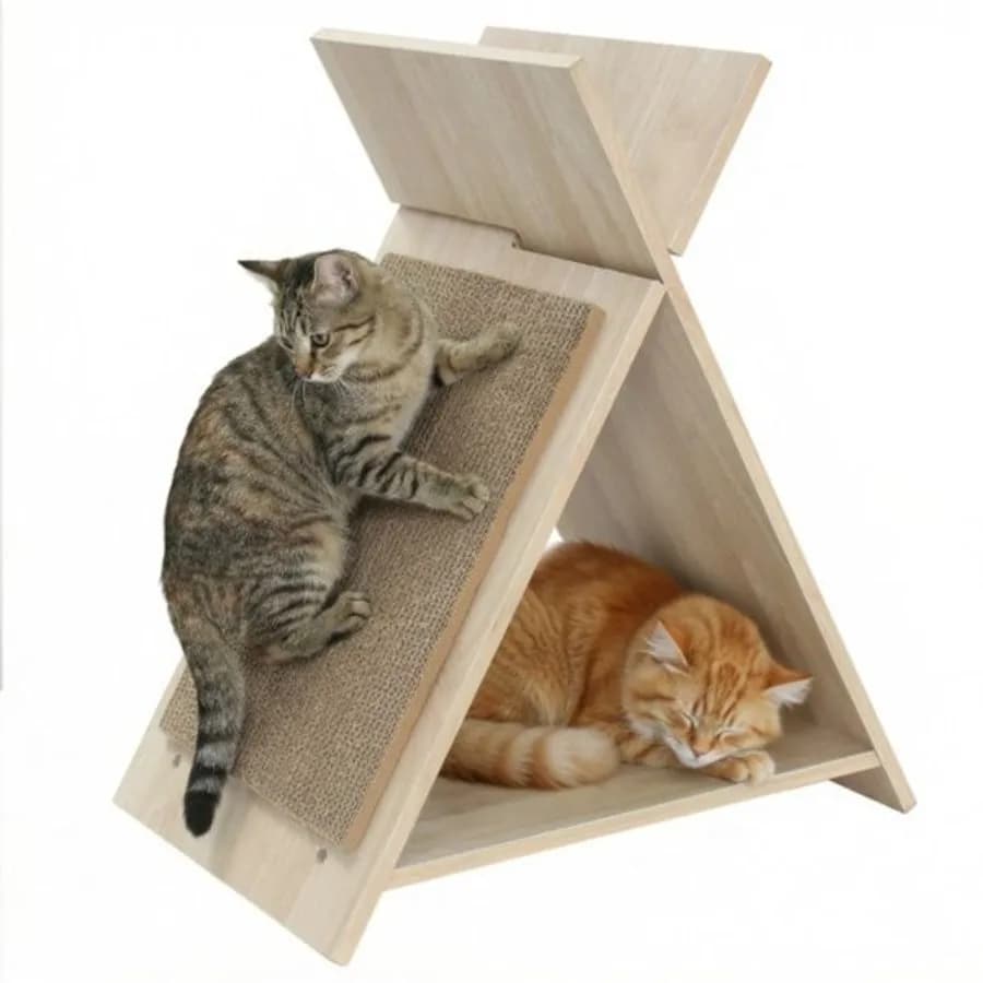 Tiragraffi Multifunzione per Gatti 18.5x12x21 con Superficie di Grattamento, Tunnel e Lounge in Legno Naturale per Gatti da Interno
