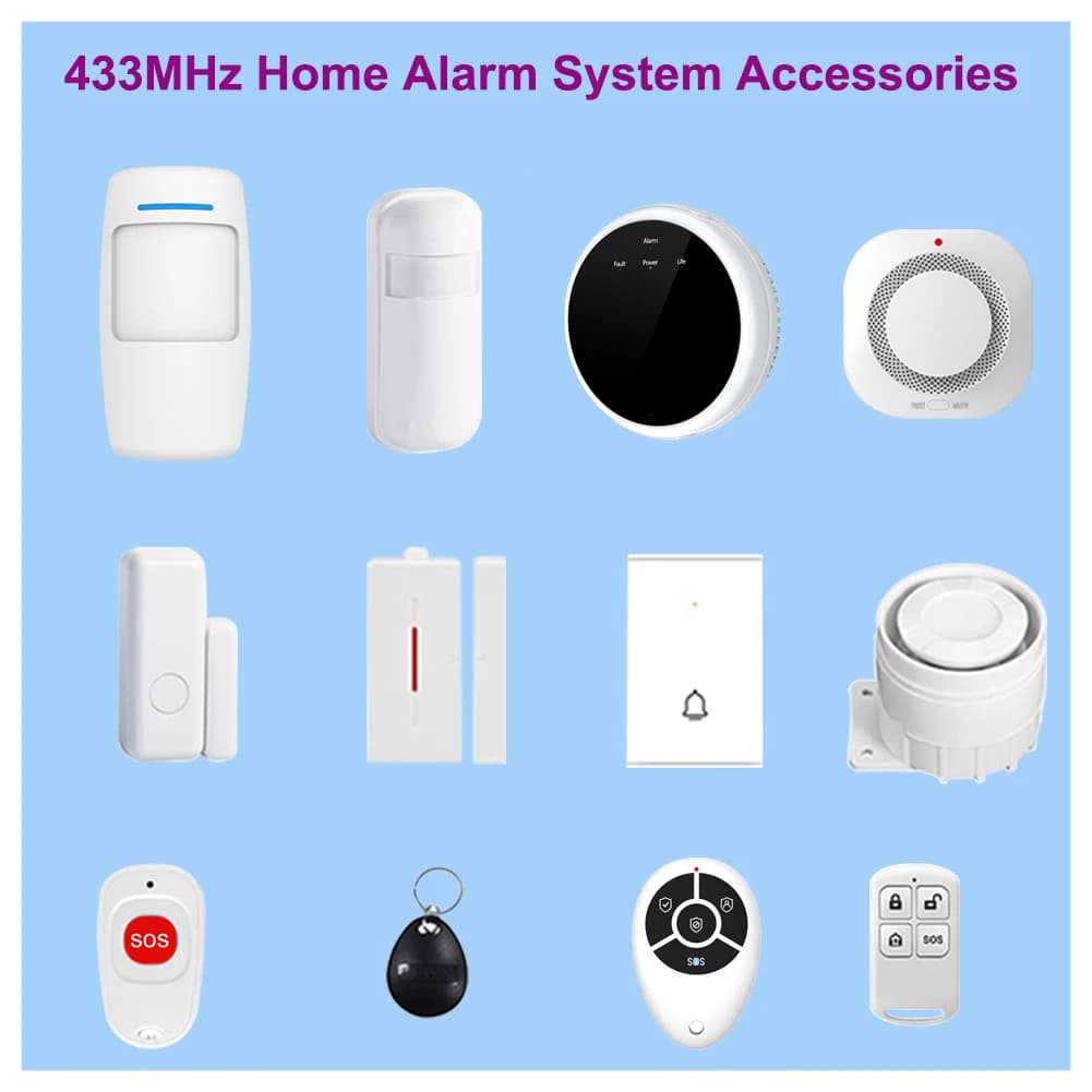 TAIBOAN 433 MHz Allarme Antifurto Domestico Host Pannello Accessori Sensore di Fumo Senza Fili Porta Rilevatore di Perdite D'acqua Magnetico Campanello RFID