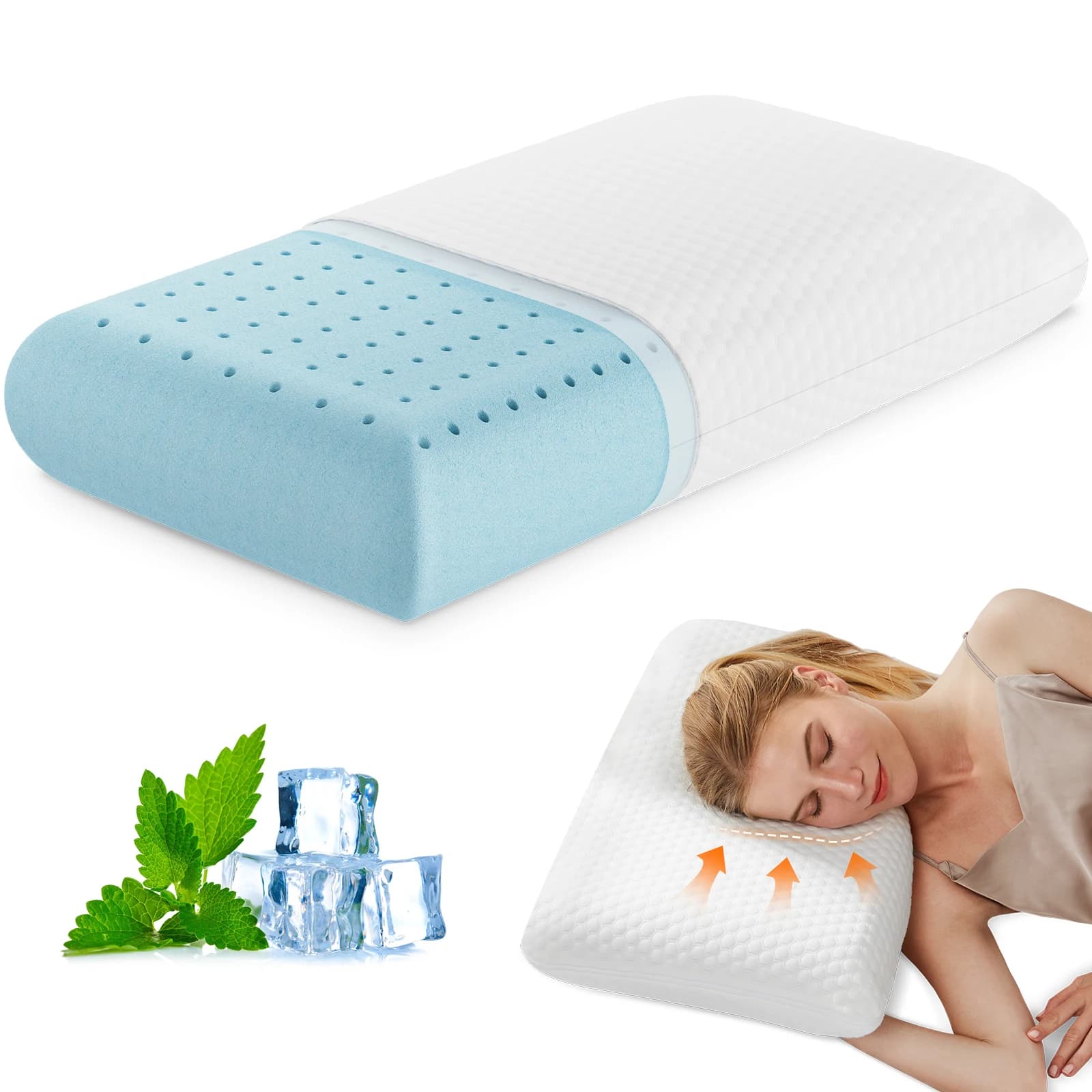 MCQ 1-piece Neck Pillow Comfort Memory Foam Pillows Standard Size Removable Washable Cover Ventilated Cooling Bed Pillow