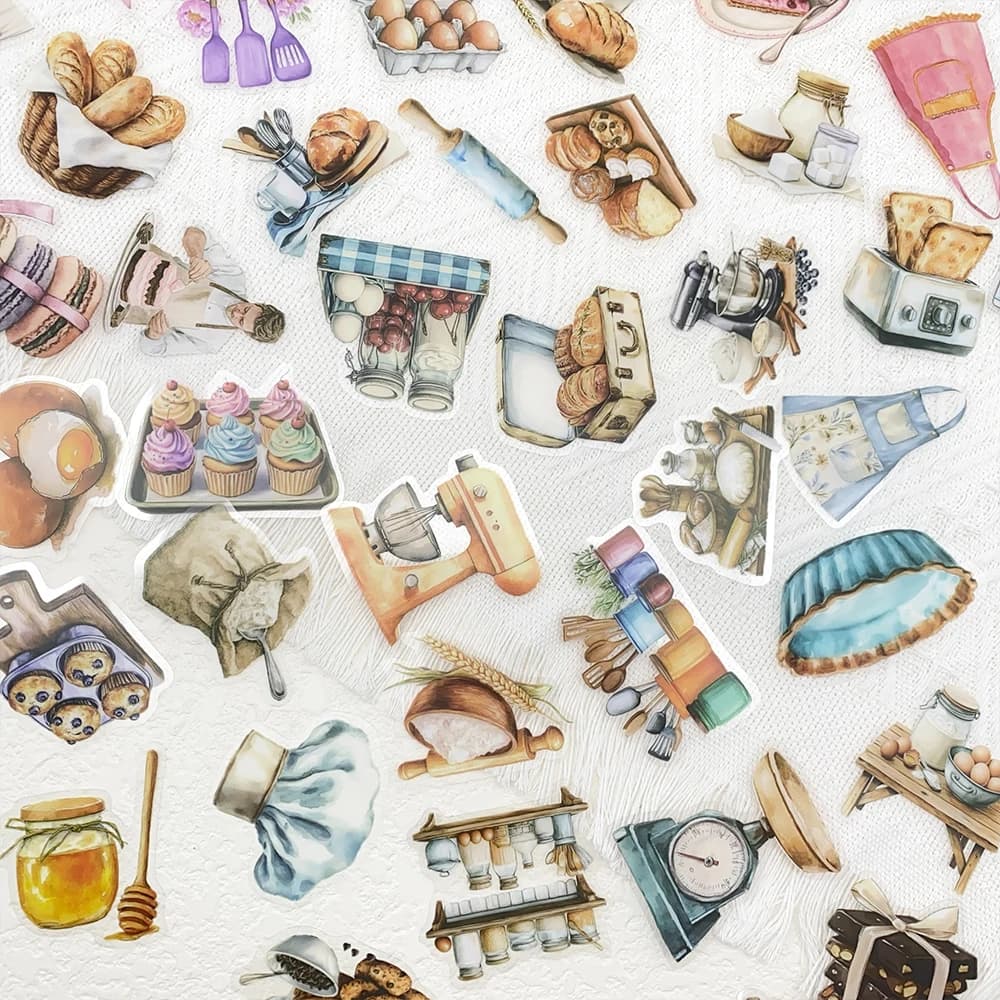 50pcs Baking Theme Transparent PET Stickers Decals For Laptop Scrapbook Refrigerator DIY Aesthetic Stickers Creative Gifts