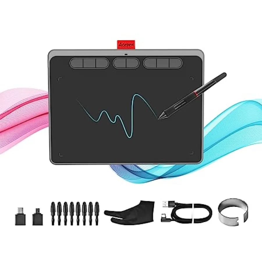Tavoletta Grafica x6 con Stilo Senza Batteria, 8192 Livelli di Pressione, 8 Tasti Rapidi, Tablet Digitale per Disegno