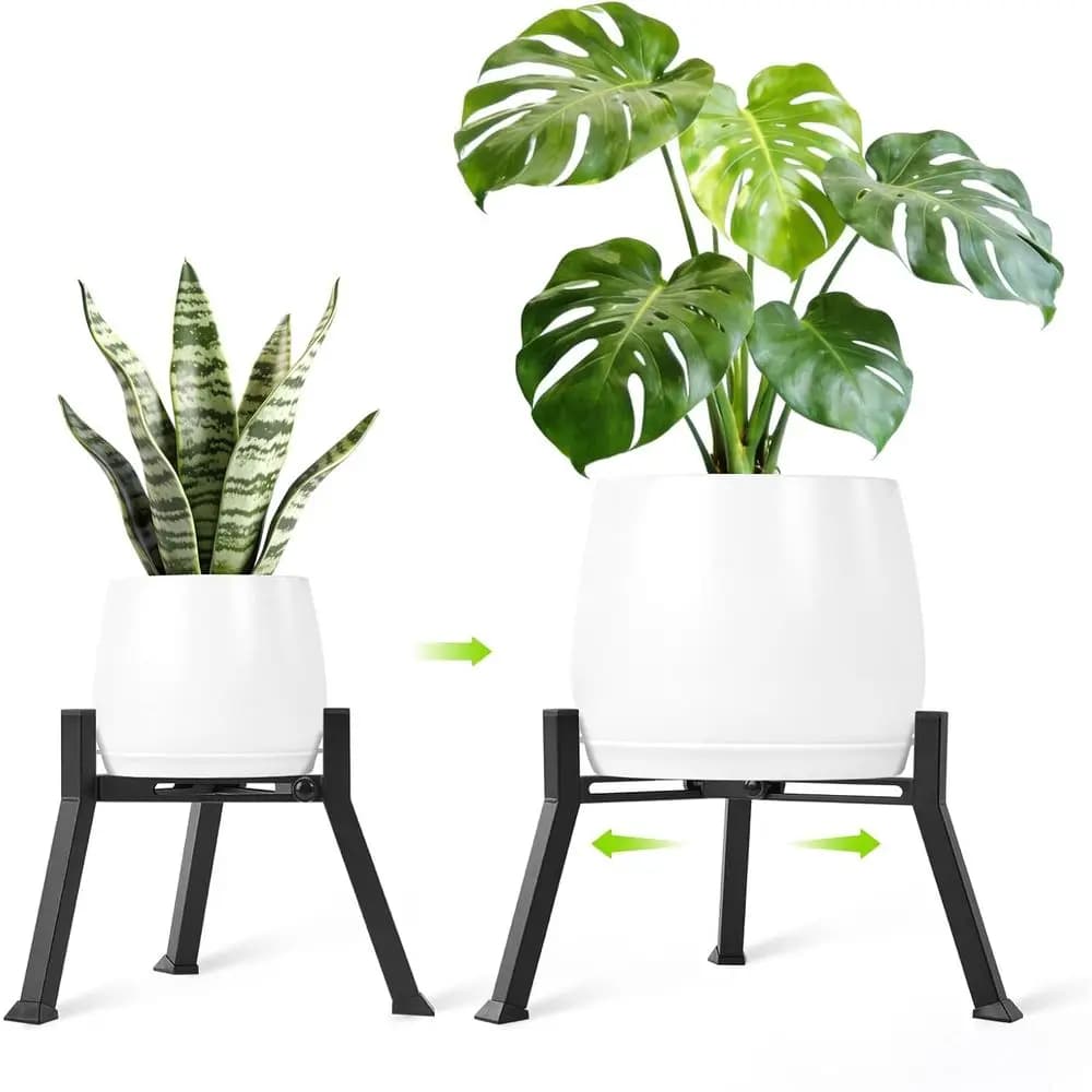 Indoor/Outdoor Adjustable Metal Plant Stand, Holds 8.2-11 Inches Pots, Black - 1 Pack