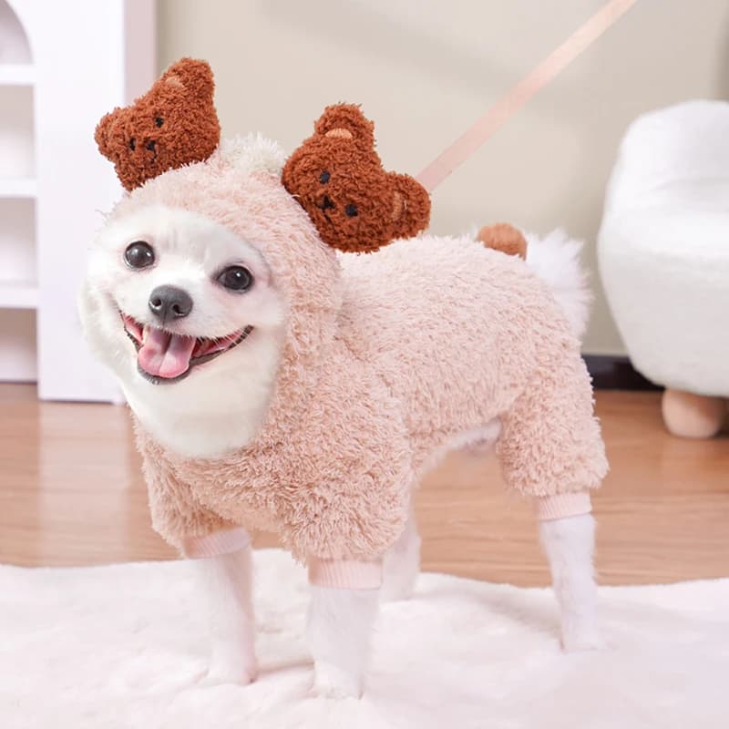 Tute per cani in pile caldo di lusso invernale Confortevole solido modello di orso carino Felpe con cappuccio per animali Yorkie Abbigliamento per cani Roupa Para Cachorro