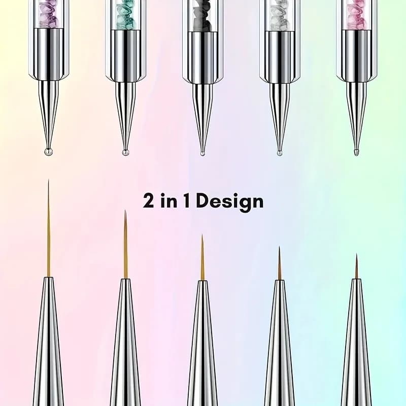 Set di 5 pennelli per nail art, pennelli per nail design a doppia punta, penna per decorazioni, pennello liner multifunzionale per unghie, pennello per gel unghie