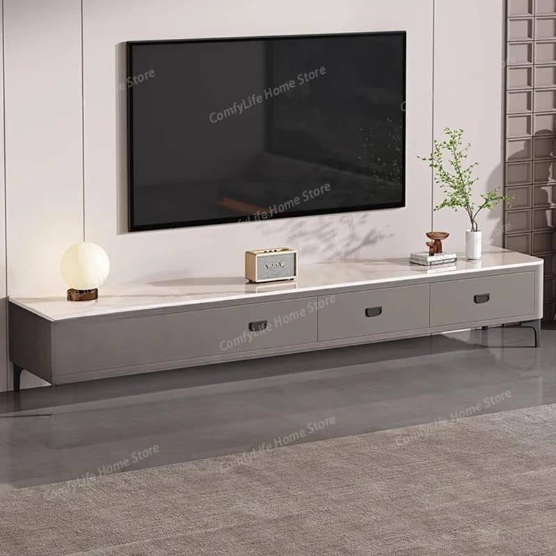 Mobile TV Moderno Bianco con Cassetti e Vano Portaoggetti Centrale per Soggiorno, Sala e Ingresso - Arredamento di Tendenza