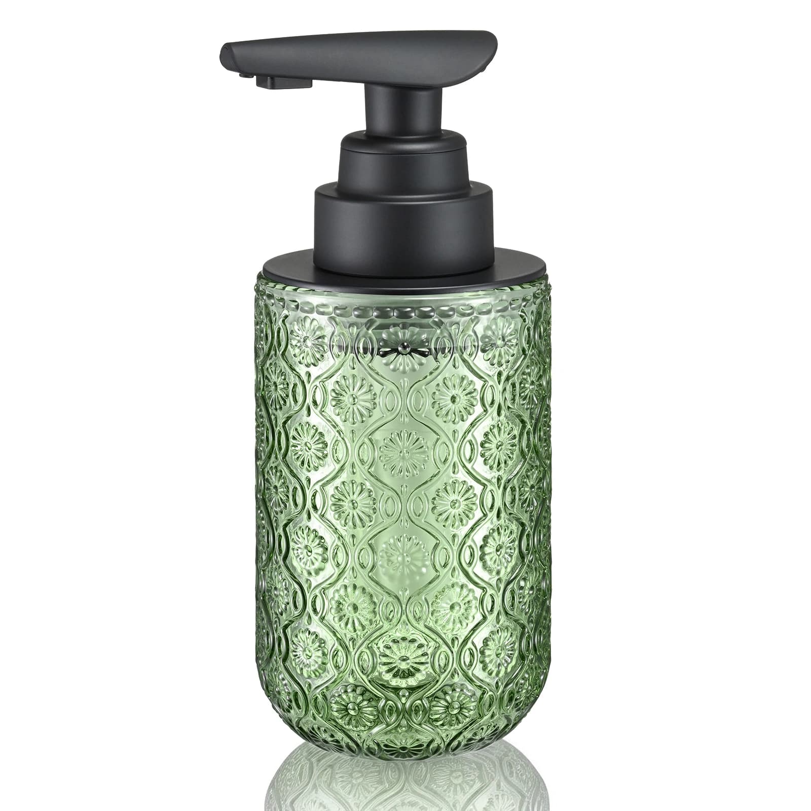 Dispenser automatico di sapone in vetro (modello ricaricabile con USB-C) — Erogazione regolabile su 3 livelli — Dotato di testina pompa nera opaca — Ideale