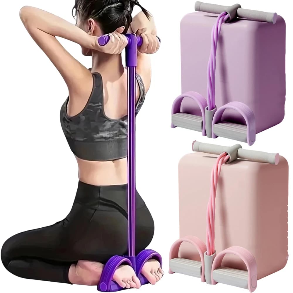 Tensionatore a quattro tubi con pedali, banda di resistenza portatile, attrezzo fitness per sit-up, yoga, stretching, allenamento addominale, corda per trazioni, strumenti per la cura dei piedi