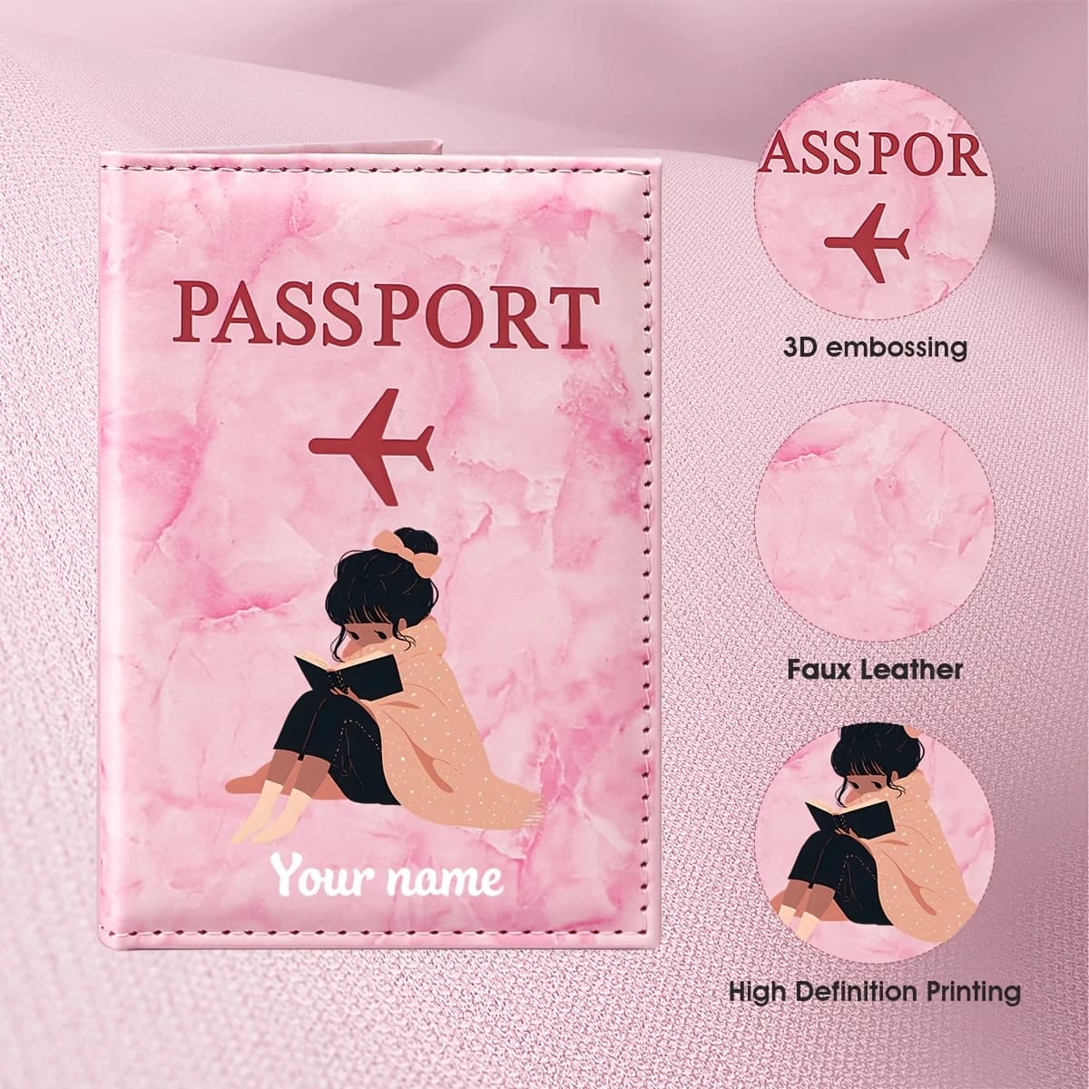 Personalized Name/Text Couple Silhouette Passport Holder - Custom Initials & Suitable for Travel, Wedding Gift, Honeymoon