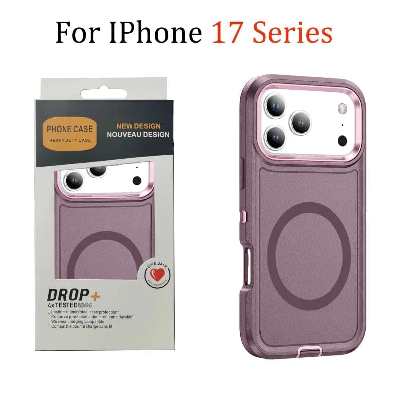 Shockproof phone case with 3in1 heavy military armor box for iPhone 17 Air 16 15 14 Pro Max for Magsafe wireless charging cover