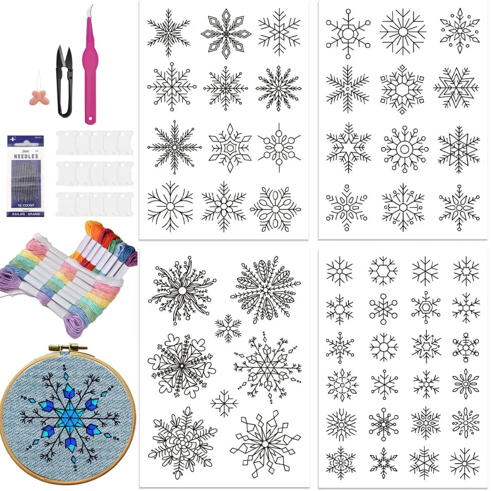 Snowflake Wreath Stick and Stitch Water Soluble Stabilizer Hand Embroidery for DIY Creative Hand Sewing Embroider Patterns