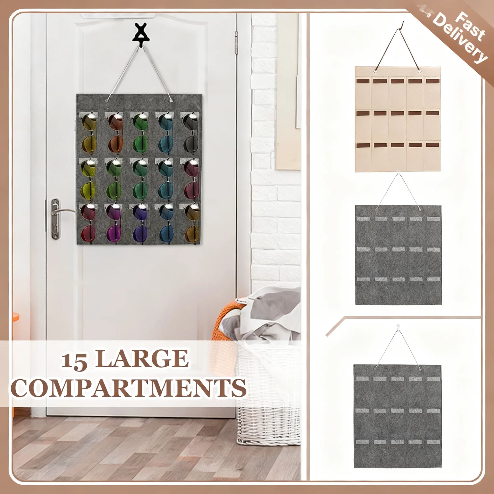 1/2 pezzi Borsa da appendere alla parete per la camerino, espositore multifunzionale per occhiali da sole, custodia per occhiali da sole, borsa organizer per occhiali pieghevole