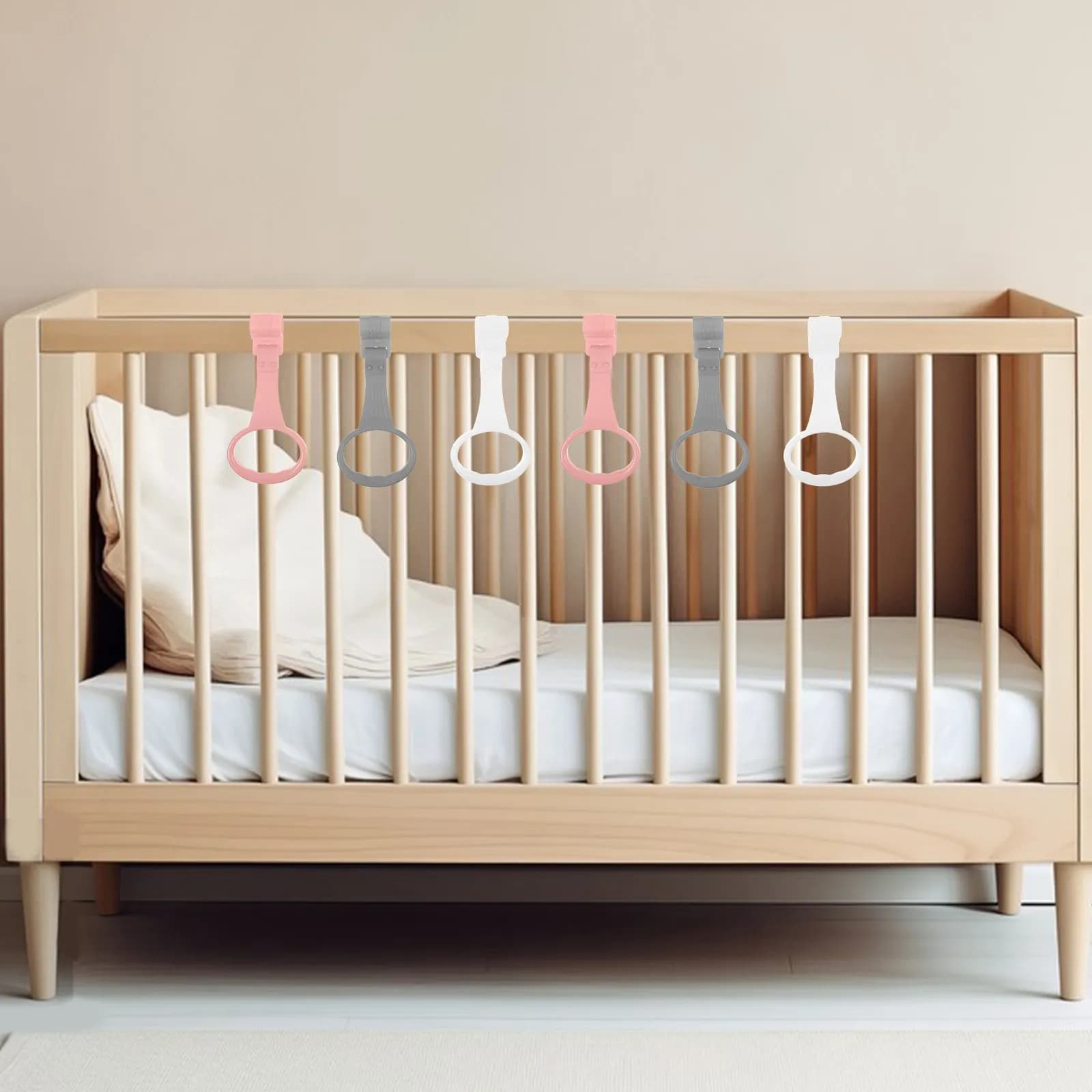 6pcs Baby Bed Stand Rings Infant Crib Pull Up Training Gym For Standing Motor Skill Development Toddler Cot Hanging Handles Pull
