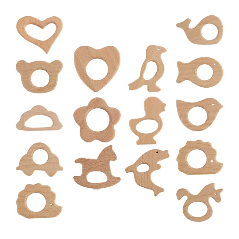 7 pezzi di perline di legno di faggio a forma di stella a forma di cuore perline per massaggiagengive per collana fai da te catena ciuccio artigianato creazione di gioielli accessori
