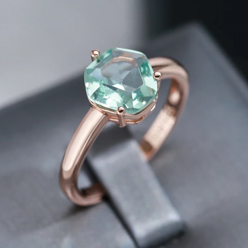 Wbmqda Anello da donna in pietra verde chiaro 585 Colore oro rosa Gioielli semplici alla moda quotidiani