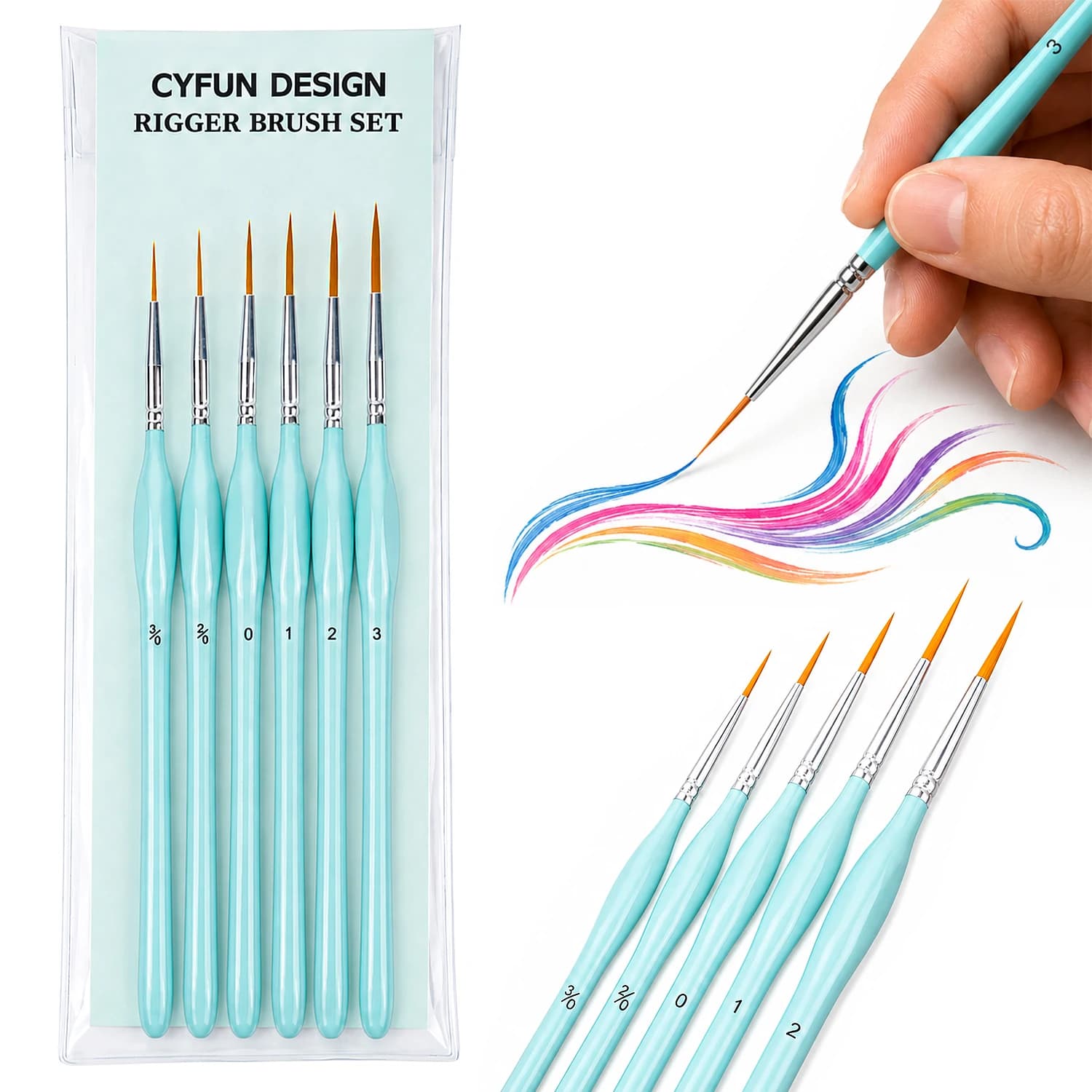 6Pcs Rigger Paint Brushes Set Fine Tip Detail Painting Brushes Thin Point Mini Brushes for Mandala Model Acrylic Watercolor Oil