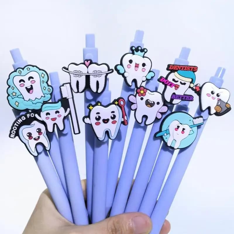 10Pcs Theme Soft Gel Pen Smile Teeth Series Ballpoint Pen Student Stationery Blue Series Retractable Gel Pens Dentist Teeth
