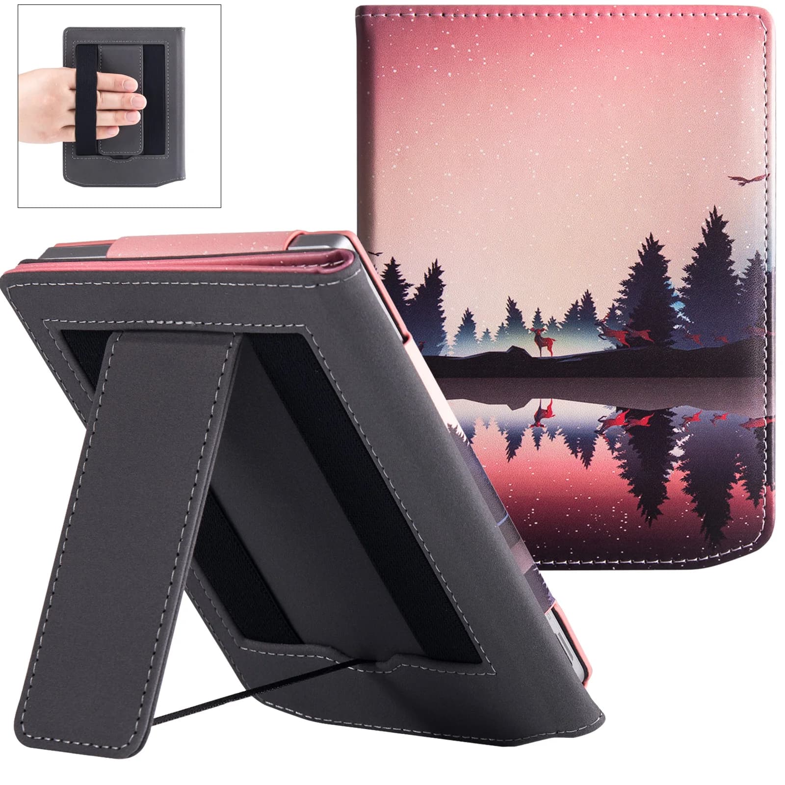 Custodia per supporto per tasca da 6 "629 Verse /634 Verse Pro e-Reader-custodia in pelle PU con due cinturini per le mani e Auto Sleep/Wake