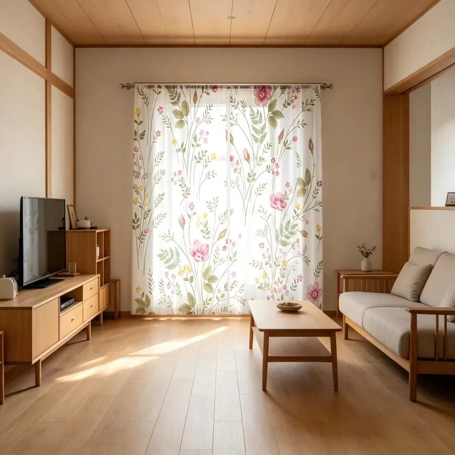 2PCS Digital Print Sheer Curtain, Pink Yellow Small Flower Ditsy Floral Pastel Window Drapes for Living Room Bedroom Home Decor