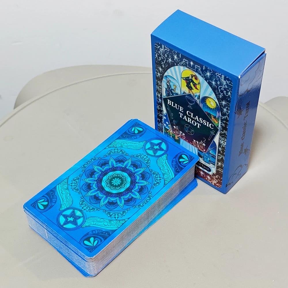 Mazzo di Tarocchi Classico Blu 10,3*6cm - 78 Carte con Immagini Tradizionali Waite, Dorso con Mandala Celeste, Design Unico con Bordo Stellato