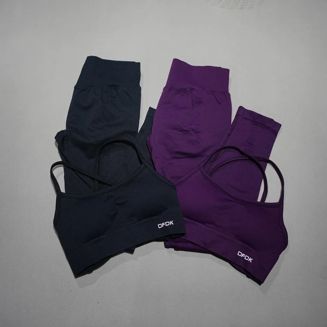 DFDK Women's Seamless 2Pcs Workout Suit, Tie Back Sports Bra, High Waist Stretch Tight Leggings, Outdoor Fitness Running Outfit