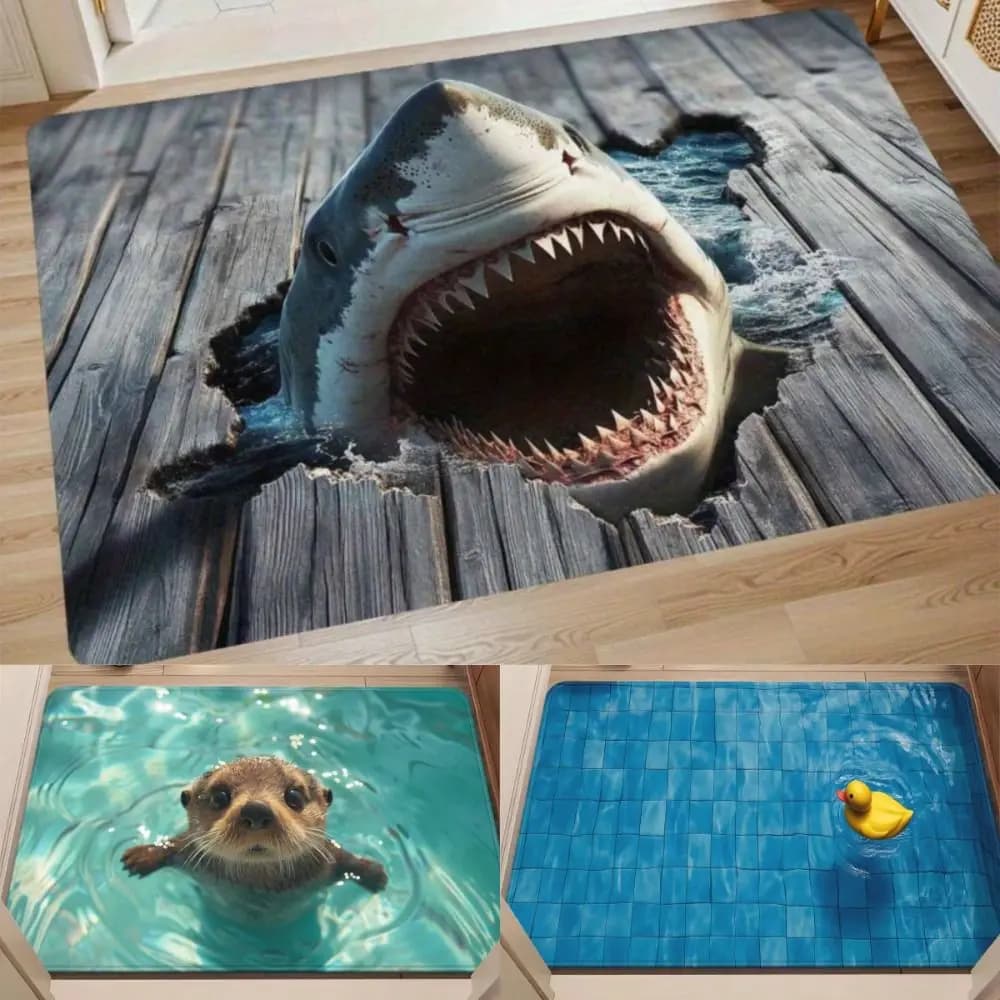 Tappetino 3D con Illusione Ottica Piana, Assorbente, Resistente all'Abrasione, Tappeto da Bagno Antiscivolo, Durevole, Tappeto per Porta della Camera da Letto, Decorazione per la Casa