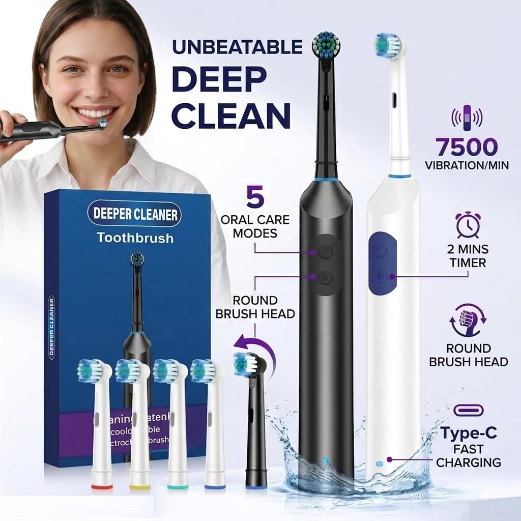 5 Speed Automatic Rotary Vibration Electric Brush, Universal Soft Smart Brush, Type-C, 4 Heads